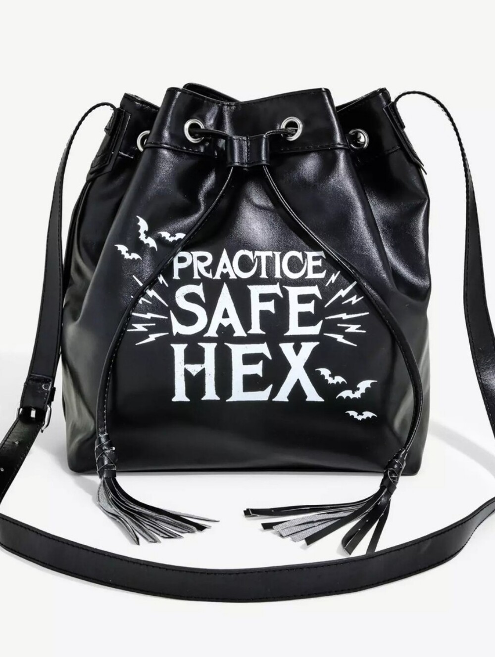 Practice Safe Hex Drawstring Bucket Bag